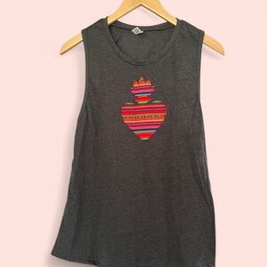 Charcoal Sleeveless Tee with Vibrant Heart Design